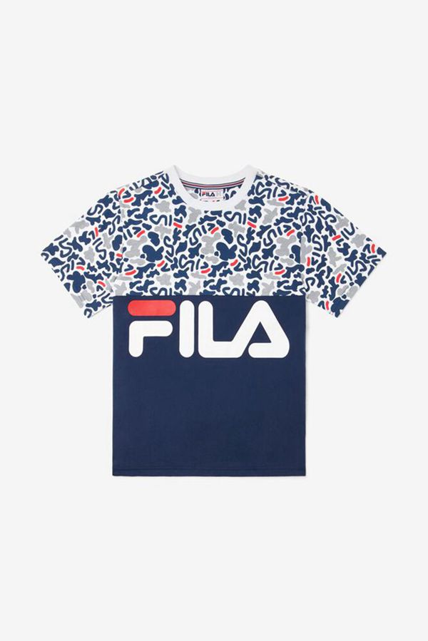 Fila Patterned Logo Boy's Tee - Navy,NZ 235-43068